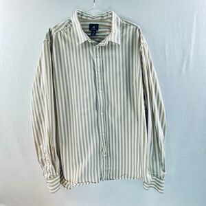 H&M Men's Button Down Shirt Long Sleeve Regular Fit Taupe White Stripe XL